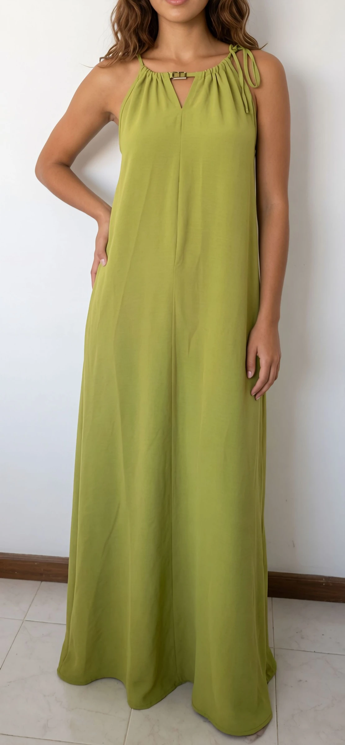 Pistachio Green Maxi Halter Dress | Oversized Flowing Summer Dress – photo 2
